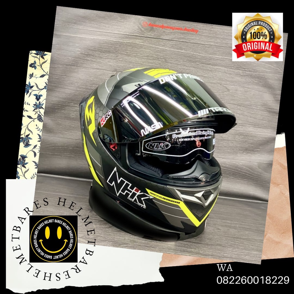 Helm Nhk R9 Navy Black Doff Yellow Paket Ganteng Full Face Double Visor