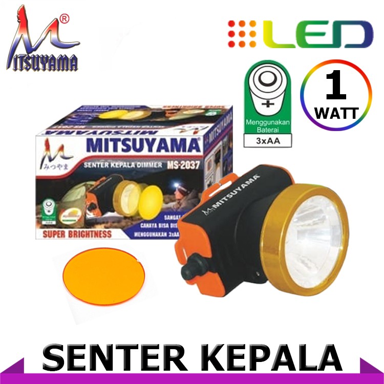 Senter Kepala Dimmer Mitsuyama MS-2037 / Senter Super Terang / High Power Headlamp Battery AA