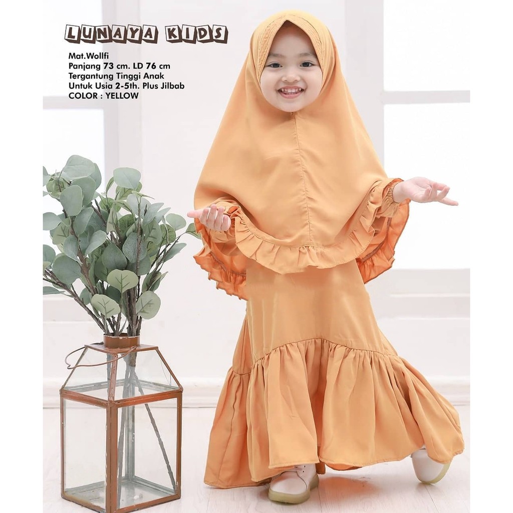 Lunaya Kids Syari l Dress Muslim Plus Khimar Fashion Anak Perempuan Terlaris