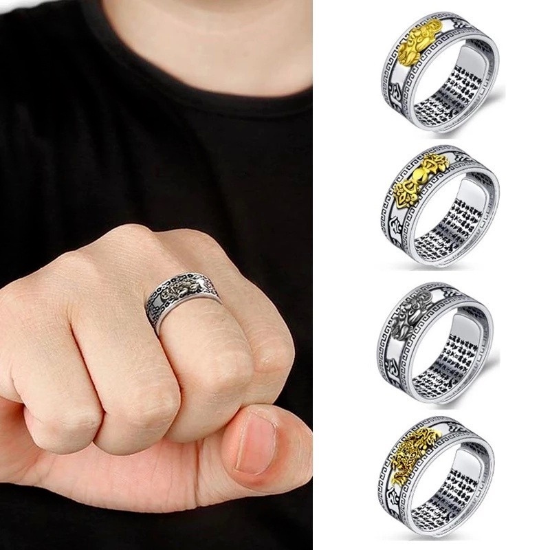 1pc Cincin Keberuntungan Model Terbuka Dapat Disesuaikan Desain Ukiran Untuk Unisex