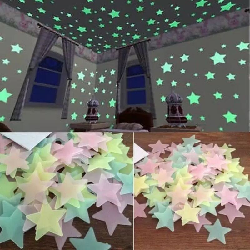 Bintang Glow in the Dark (100pcs) / Bintang Bercahaya / Bintang Terang/ dekorasi bintang menyala