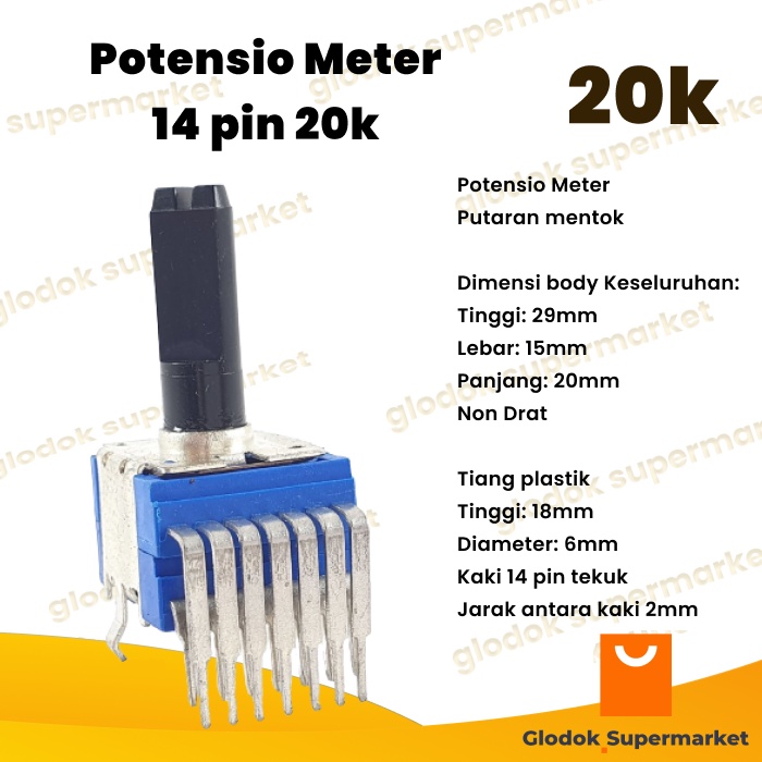 Potensio Meter 14 pin 20k Kaki 2x7 Tekuk Segi Biru 203