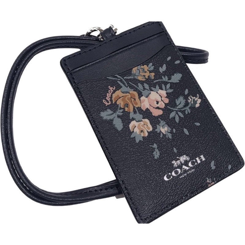 Coach ID Lanyard In Signature Black Flower