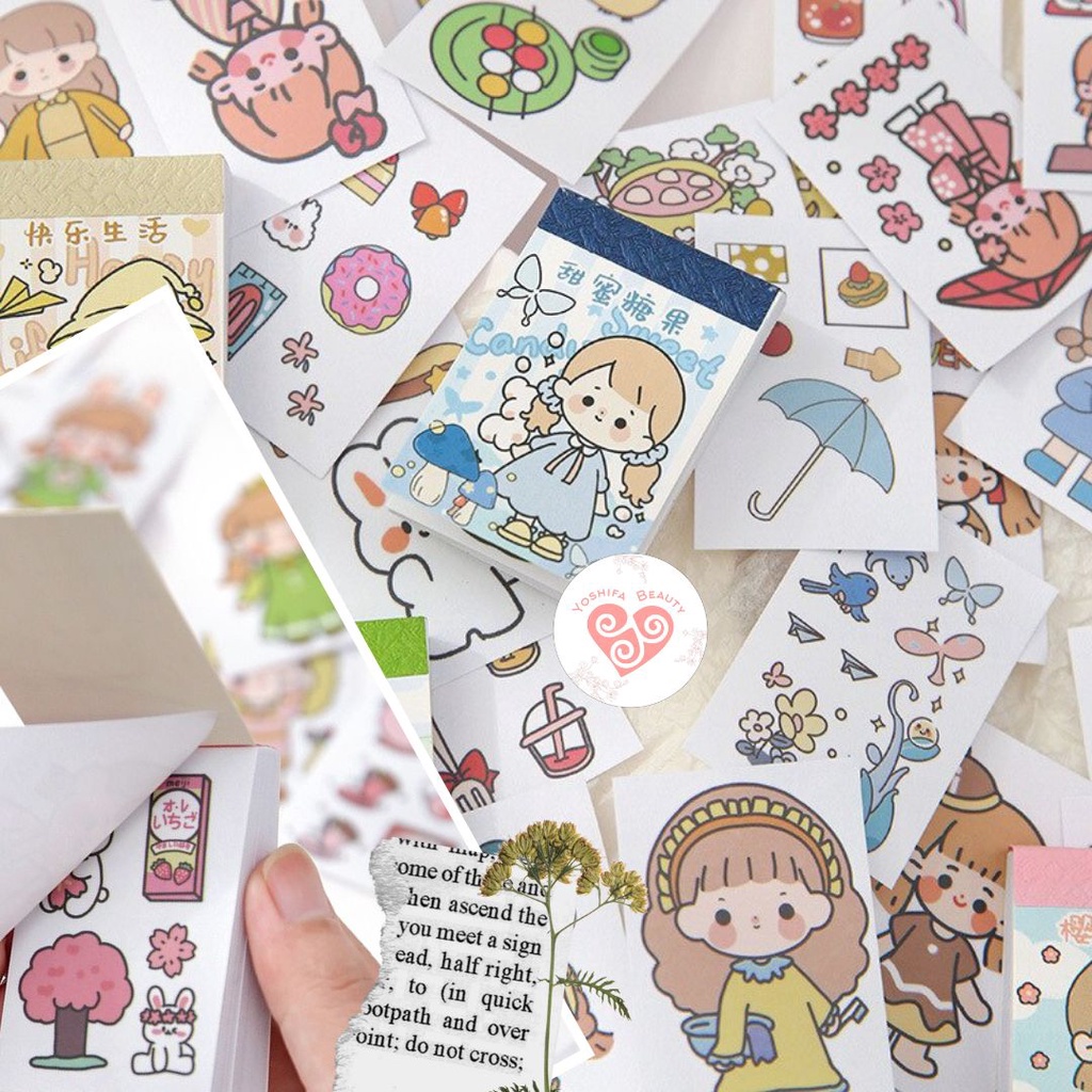 50 lembar Sticker Aesthetic Deco Washi Paper | Buku Stiker Mini Isi 50 Lembar Lucu Imut Korea