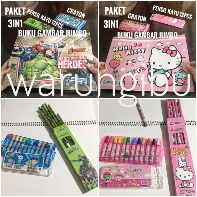 

Paket Kado 3in1 Buku Gambar Jumbo Pensil Kayu Serut Set Krayon