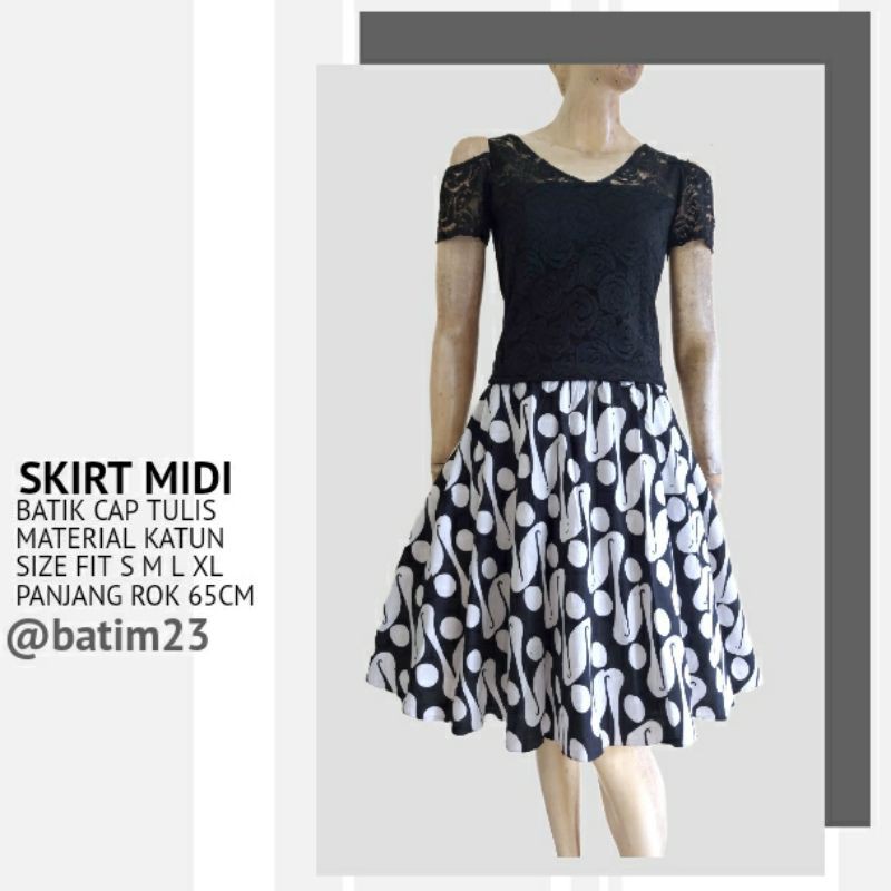 rok skirt midi batik hitam putih satu