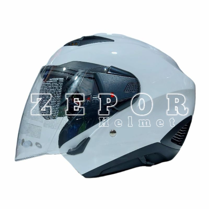 Helm ZEUS ZS-611 Solid White Putih Double Visor Original SNI DOT Half Face