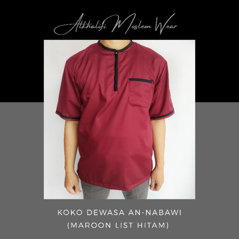 Couple Koko Dewasa An-Nabawi (Maroon List Hitam) Berkualitas By Alkhalifi Moslem Wear