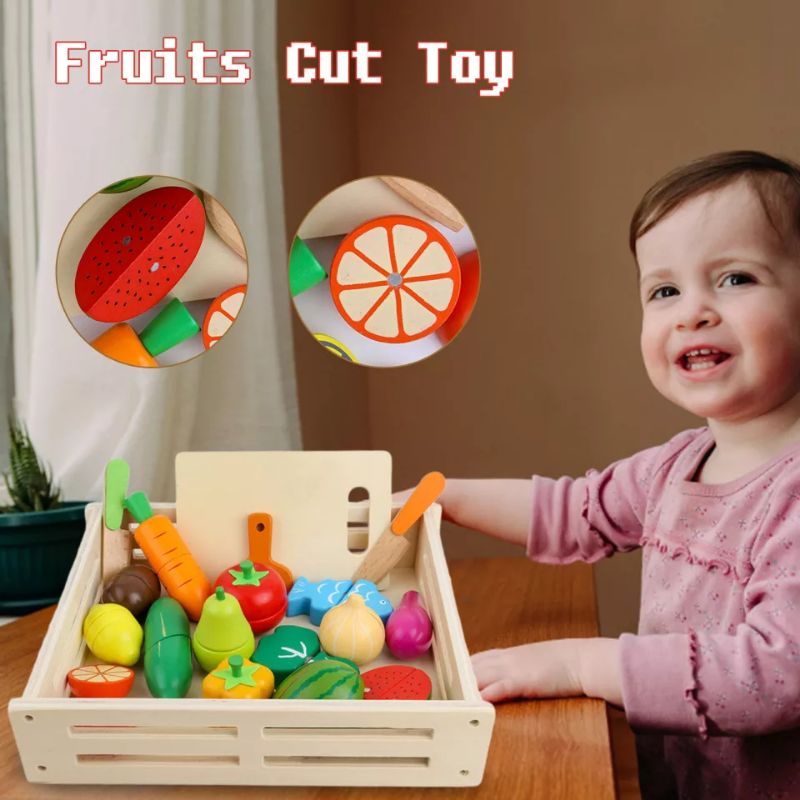 17Pcs Look At It Mainan Masak Masakan Wooden Toys Mainan Kayu Mainan Dapur Anak Perekat magnet