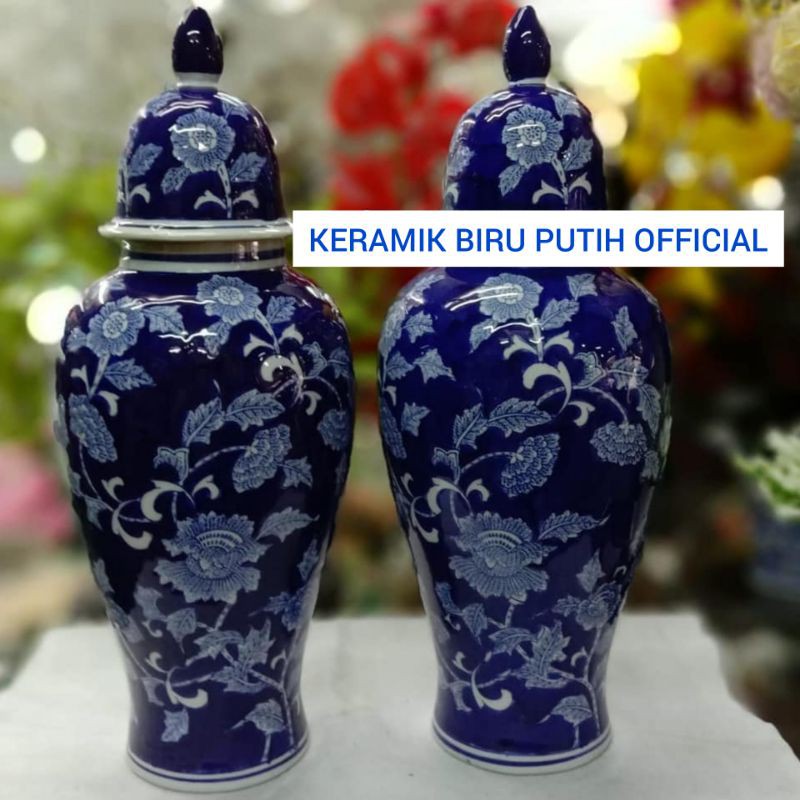 Guci Keramik Biru Putih/ Guci Antik Keramik Import/ Pajangan Tochin Keramik