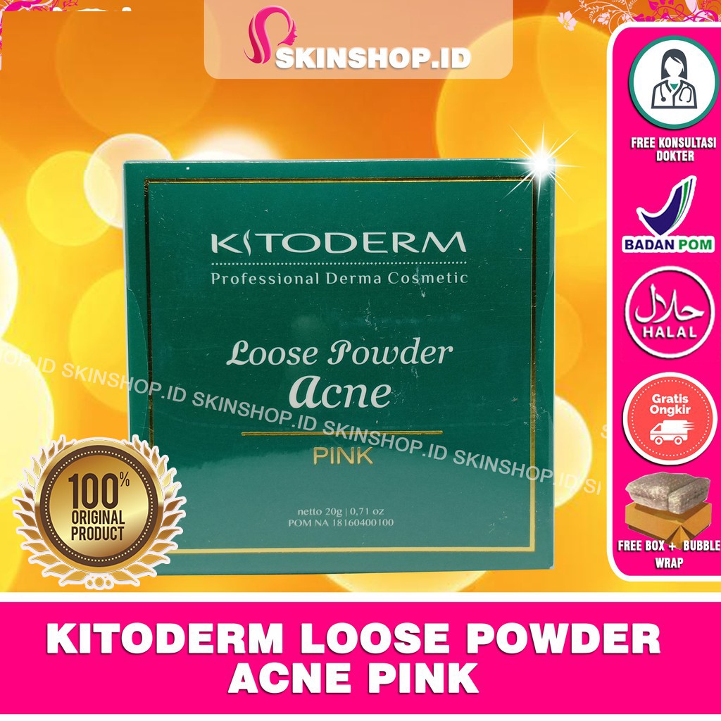 Kitoderm Loose Powder Acne Pink 20gr Original / Bedak Tabur Wajah Berjerawat Warna Pink BPOM Aman