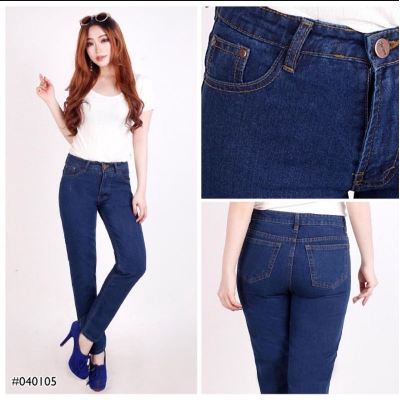 CELANA BOYFRIEND JEANS WANITA BF POLOS SNOW LIPAT PLAIN JEANS WANITA