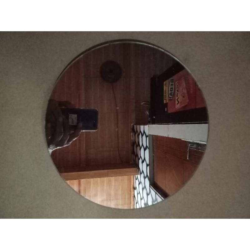 cermin bulat D25cm/ada tali gantungan nya/cermin dinding/cermin rias/cermin wastafel/cermin kamar mandi/aesthetic/murah-Polos tanpa bingkai