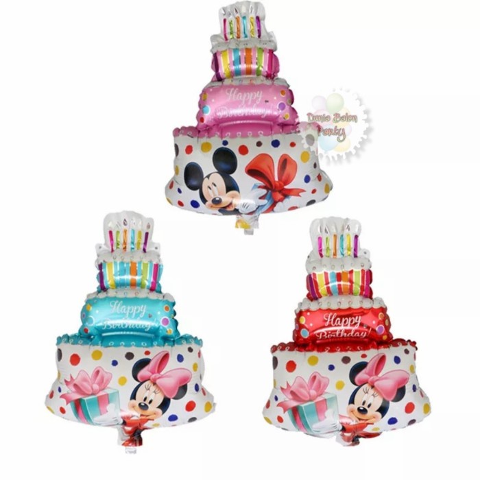 Balon Foil Happy Birthday Cake Minnie / Kue Ulang Tahun Motif Minnie