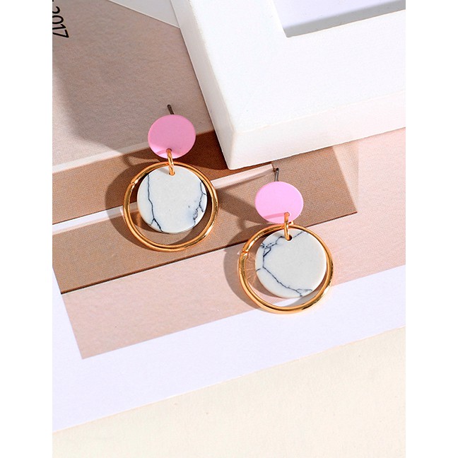 LRC Anting Tusuk Fashion Pink Geometric Inlaid Pine Stud Earrings F61373