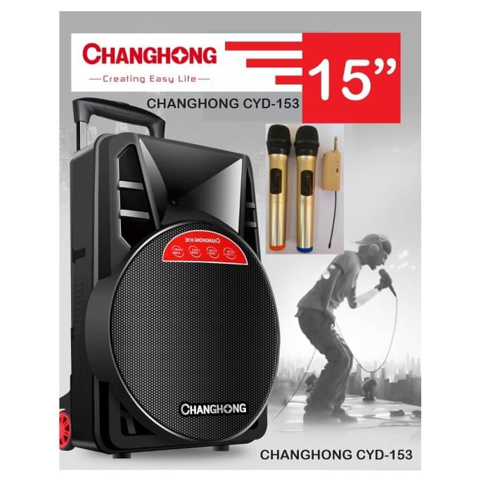PORTABLE SOUND SYSTEM 15 INCH SPEAKER 2 WIRELESS MIC CHANGHONG CYD-153