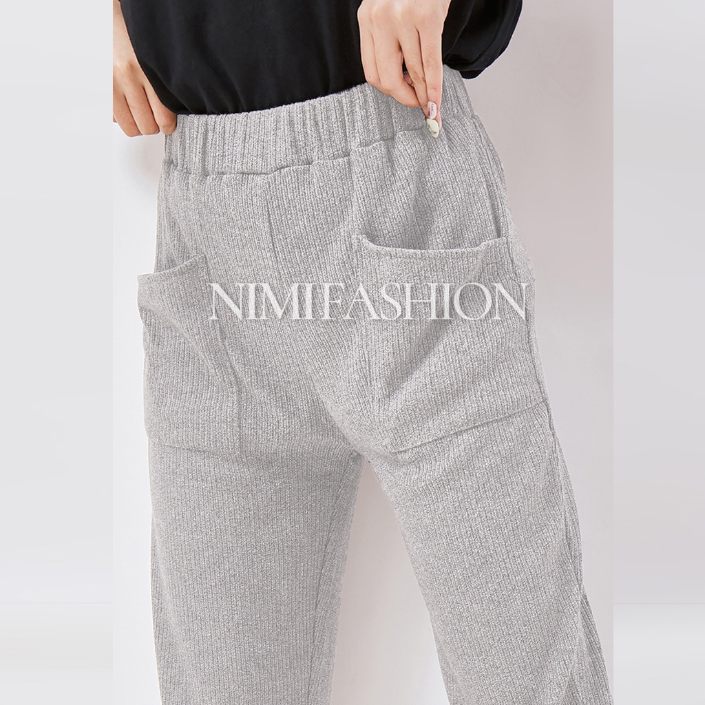 NIMI - Lazy Pants Celana Kulot Rajut Wanita Premium Import Celana Korean Style Bahan Tebal