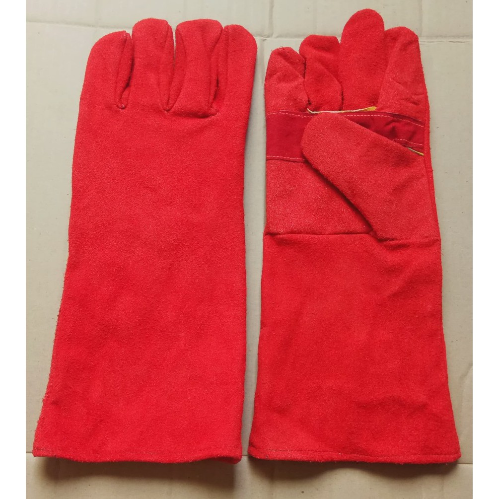 Sarung Tangan Las 16 inch Kulit Tebal Safety Welding Glove 16inch 16&quot; Gloves Leather Red Merah HQ