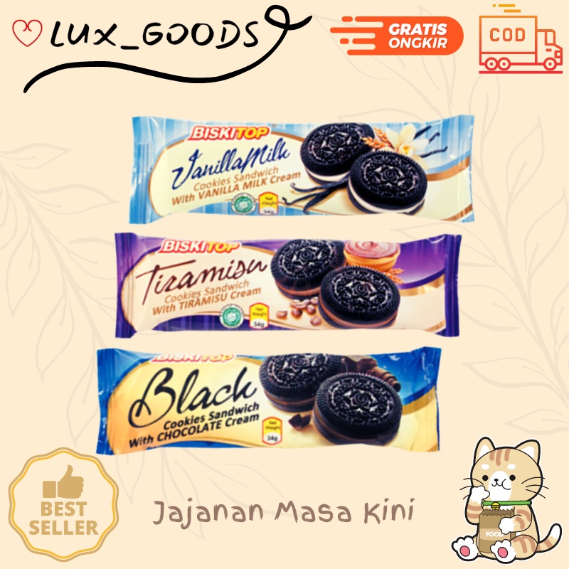 

LUX_GOODS - BLACK COOKIES SANDWICH 60g (isi 6 kue) Biskuit Biskitop Cemilan Biscuit Anak Kue Murah Oreo