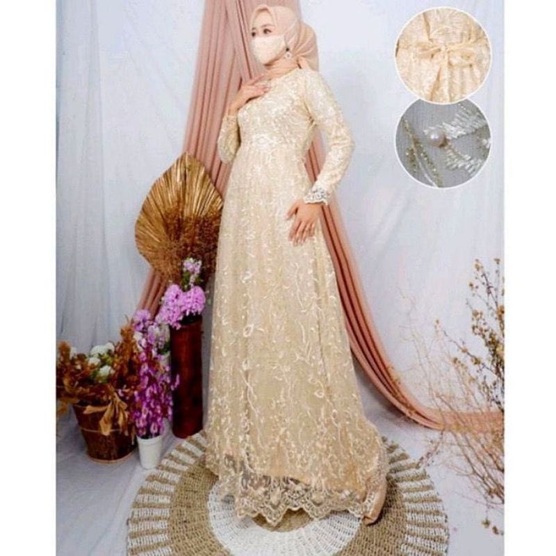 (NEW) ARISTA Busui Brukat Dress - Baju Gamis Dress Brukat Brokat Mutiara Remaja Wanita Perempuan Ibu