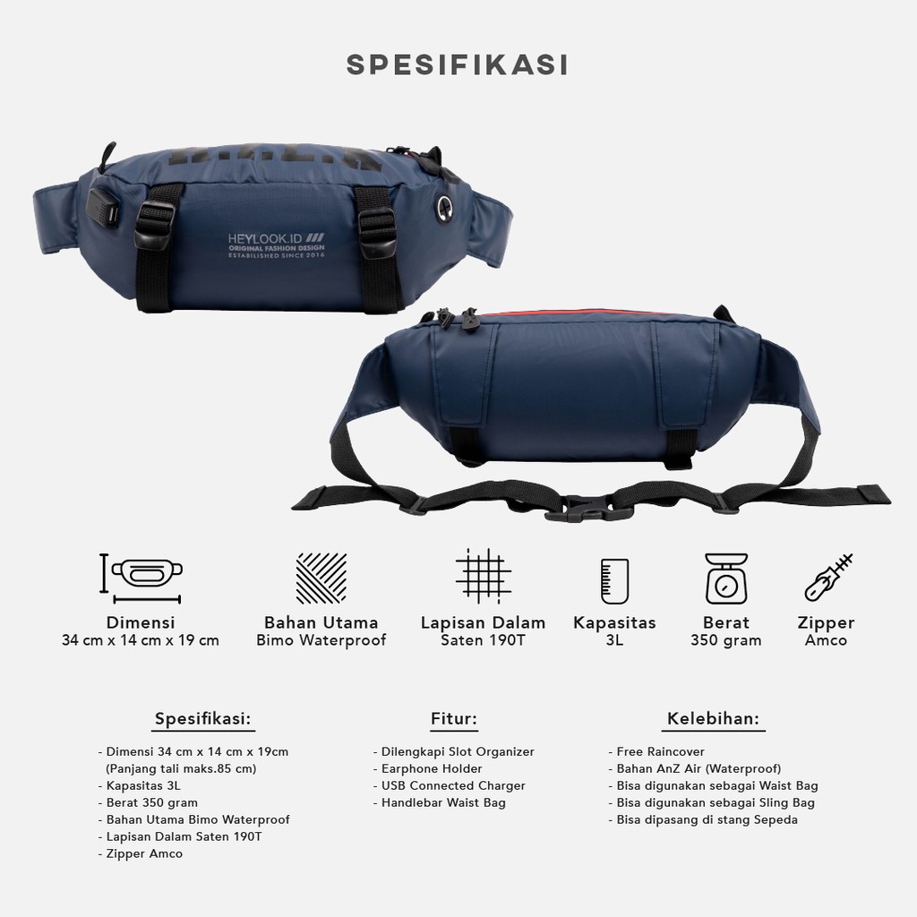 HEYLOOK Project - Tas Selempang Pria Waist Bag Sepeda NILE 2.0 Waterproof Waistbag Gowes Distro Anti Air