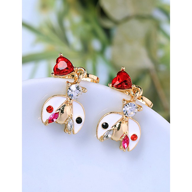 LRC Anting Tusuk Fashion Short Earrings White S925 Silver Needle Insect Ladybug Earrings F83753