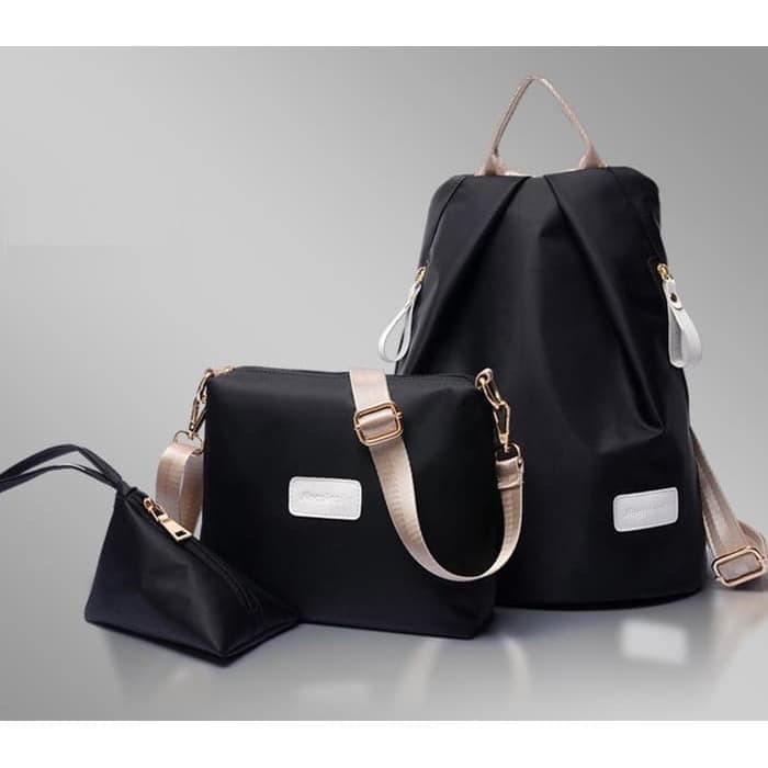 Tas wanita ransel backpack korea import 21309 Black 3 in 1 - Ungu