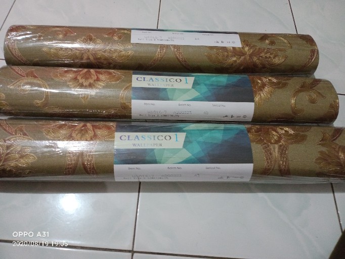 Wallpaper Dinding Klasik Biru Cream Gold Abu Mewah Emboss