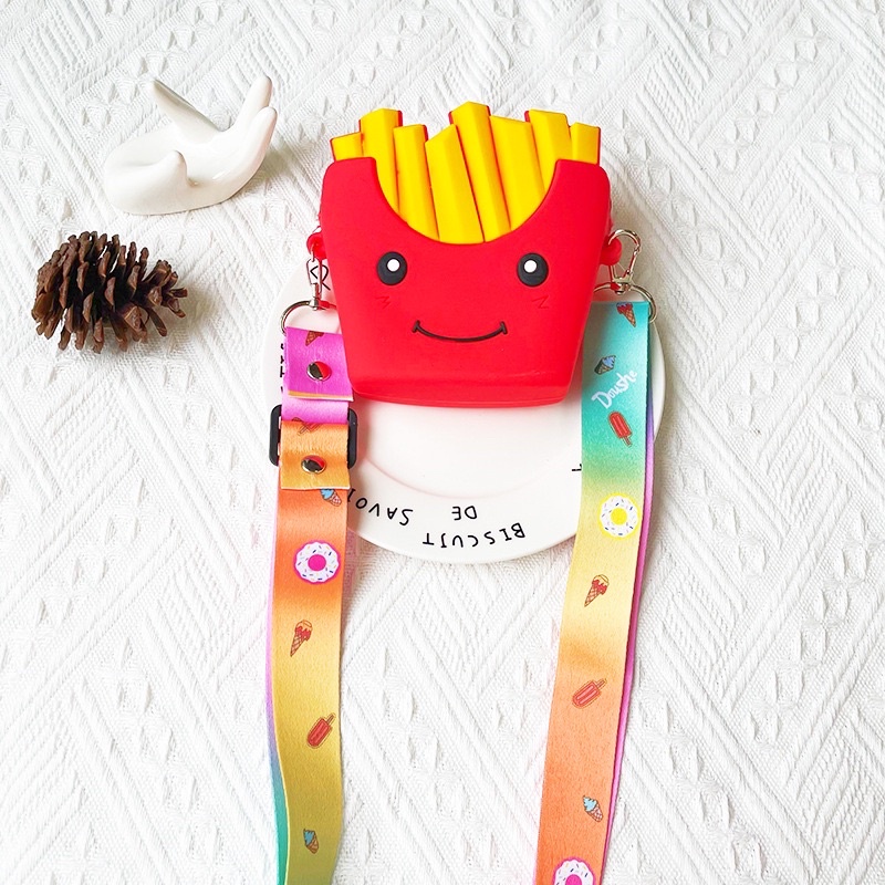 Jelly Silicone Bag Lucu Anak Anak Sling Pouch Food Edition [FRIES / BURGER / PIZZA]