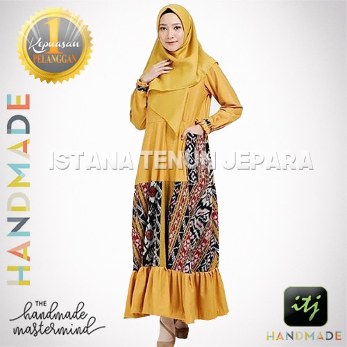 Gamis Batik Wanita Muslimah Tenun Ikat Troso Handmade Kombinasi