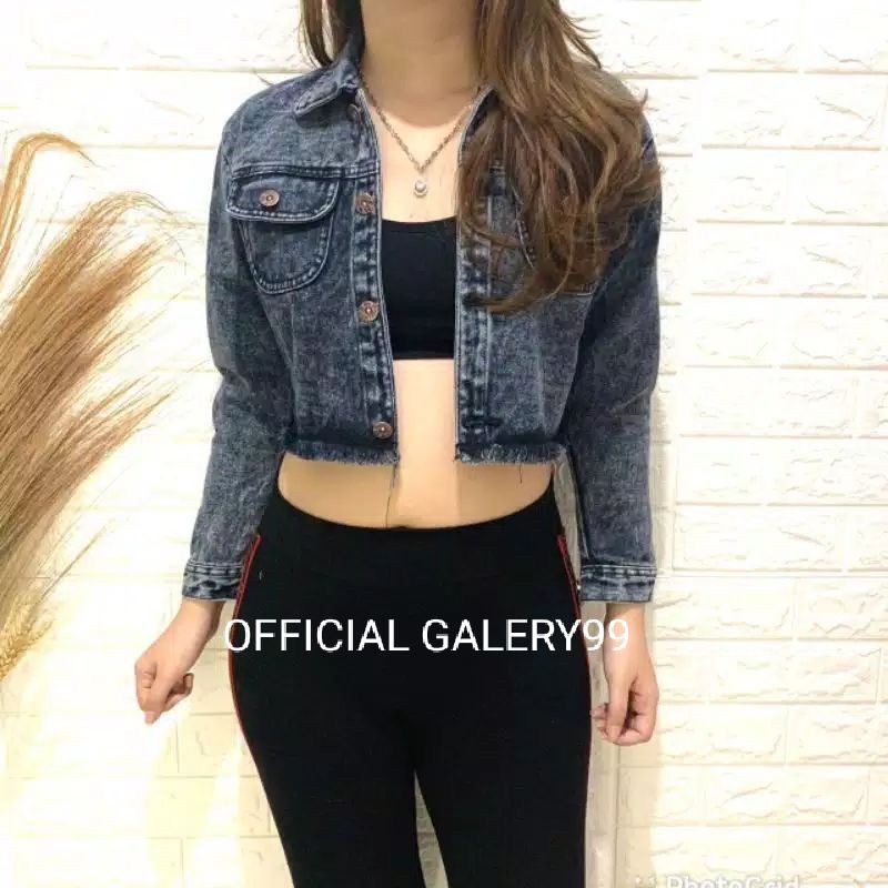 JAKET CROP DENIM RAWIS OVERSIZE JUMBO JAKET CROP RAWIS WANITA
