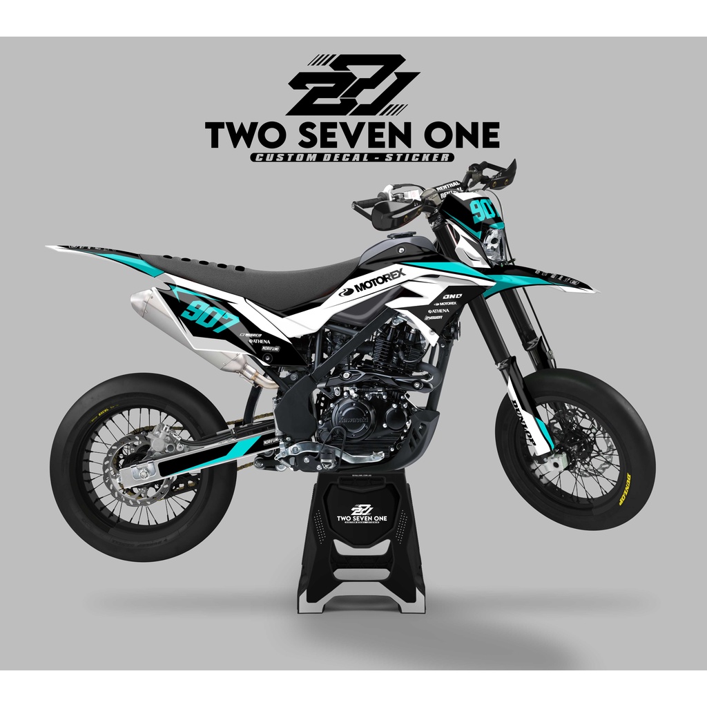 DECAL STICKER MOTOR DTRACKER VARIASI PUTIH HITAM BIRU SIMPEL DESAIN FULL BODY BEBAS DESAIN FULL CUST