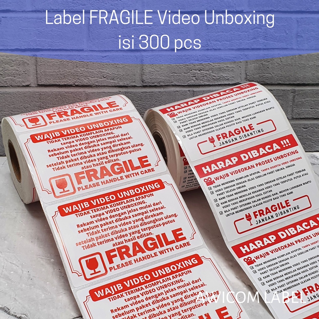 

Label Sticker FRAGILE Wajib Video Unboxing Stiker Perhatian Online Shop 80x50 isi 300 pcs