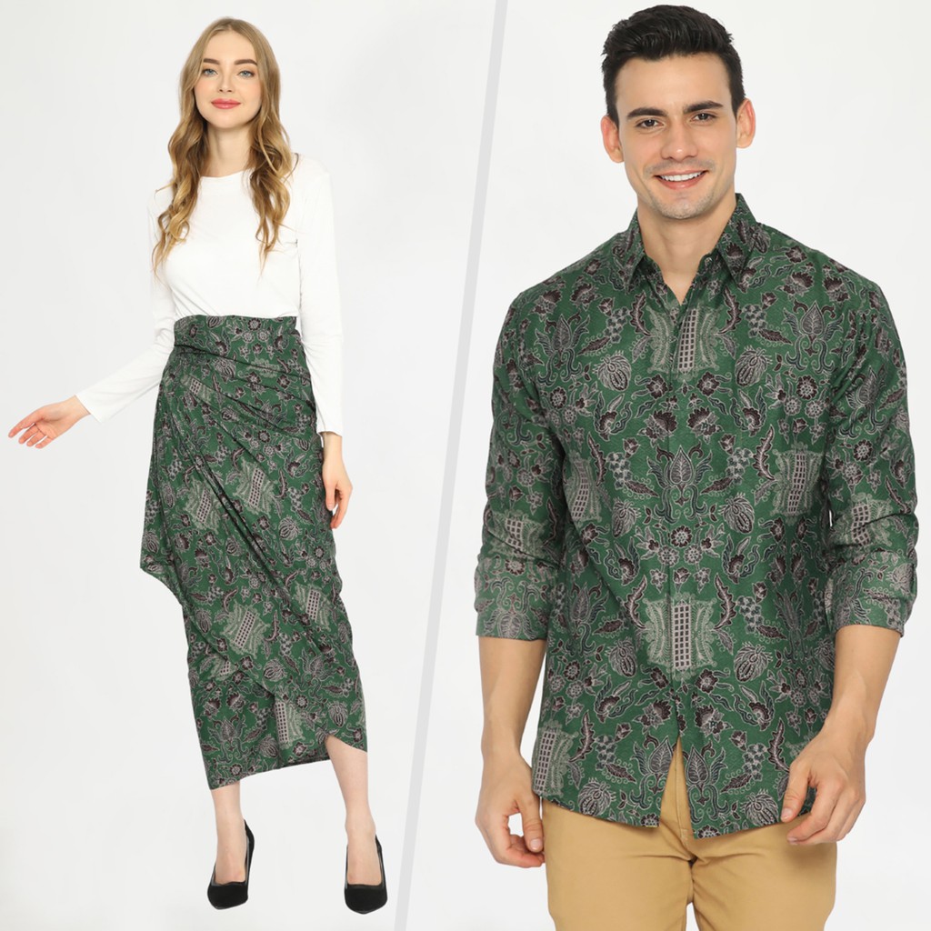 BATIK COUPLE MODERN  Kemeja Rok Lilit Istan  Batik Pria Lengan Panjang Slimfit Premium Warna Hijau 723303 Cap 72 - Baju Kemeja Atasan Pakaian Batik Couple Cople Pria Cowok Laki Laki Remaja Keluarga Lengan Panjang Modern Slimfit Premium Kekinian