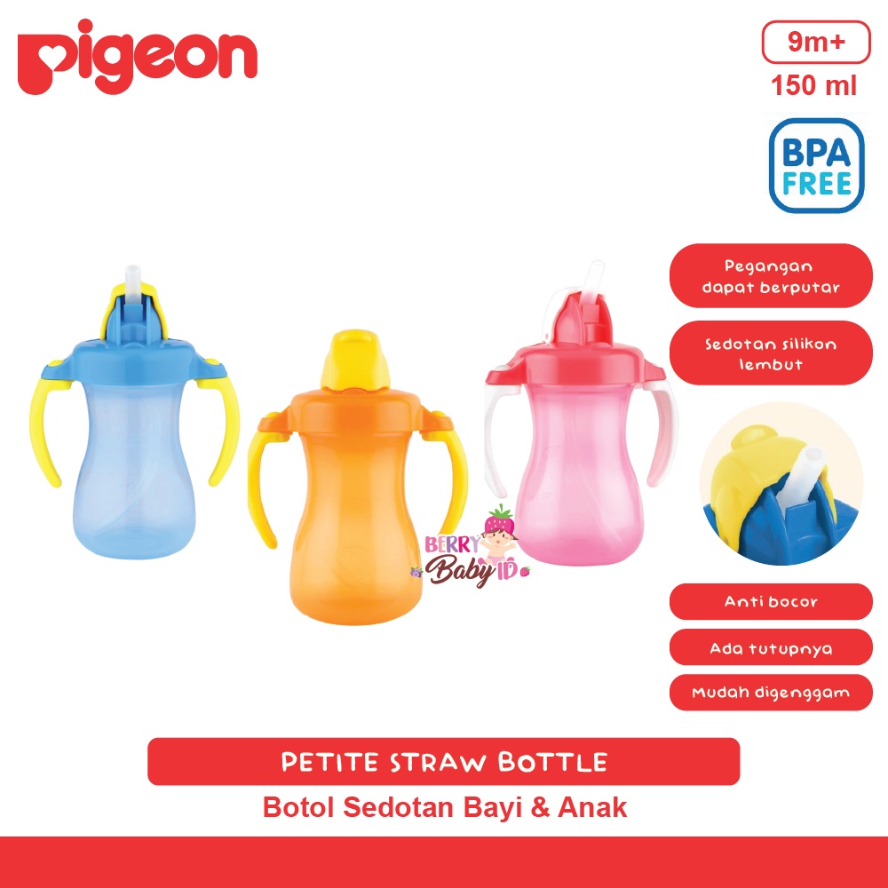 Pigeon Petite Straw Bottle Botol Minum Sedotan Bayi Anak BPA Free 9m+ Berry Mart