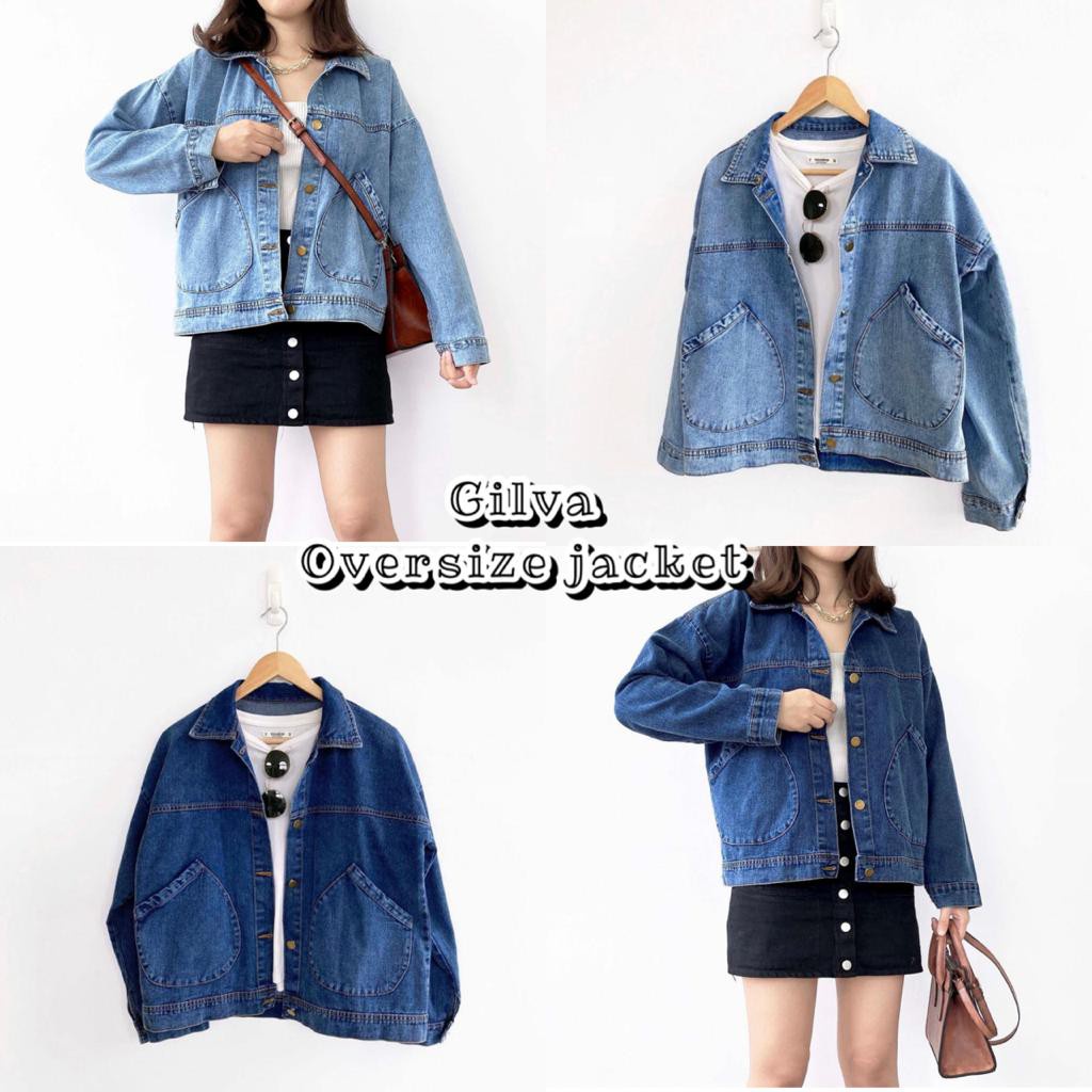 Tq88indonesia Fashion Jaket Jeans Wanita Terbaru / GILVA CROP OVERSIZE JACKET / Jaket  Cewek Kekinian / Jaket Crop Wanita Kekinian / Jaket Korean Style