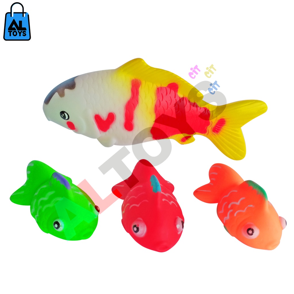 Mainan Ikan Karet Bentuk Ikan Emas 4 Pcs Bunyi Cit Cit Bahan Karet B837 Mainan Mandi Anak