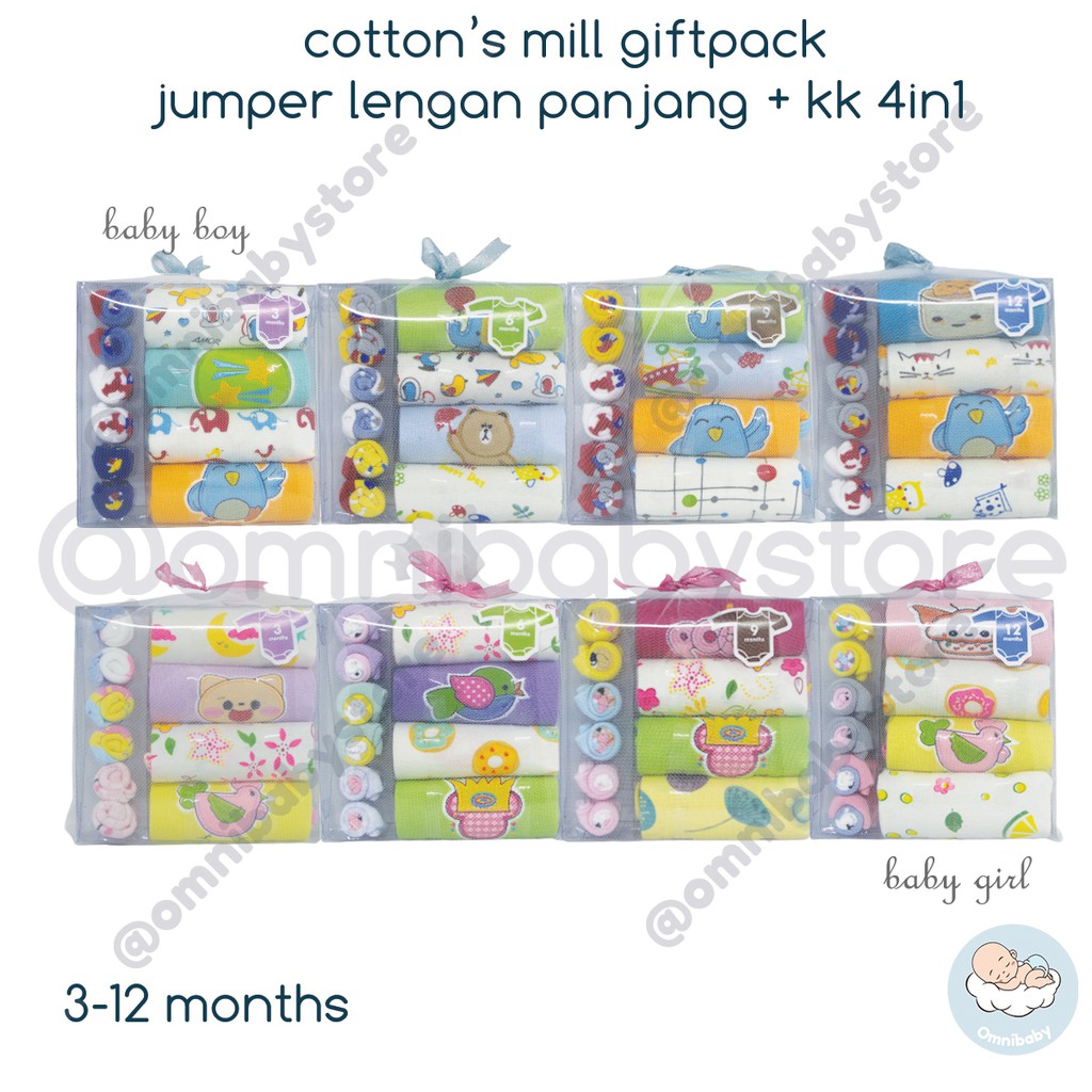 cotton's mill jumper lengan panjang bayi laki-laki/ bayi perempuan giftpack 4in1 + kaos kaki(SNI)