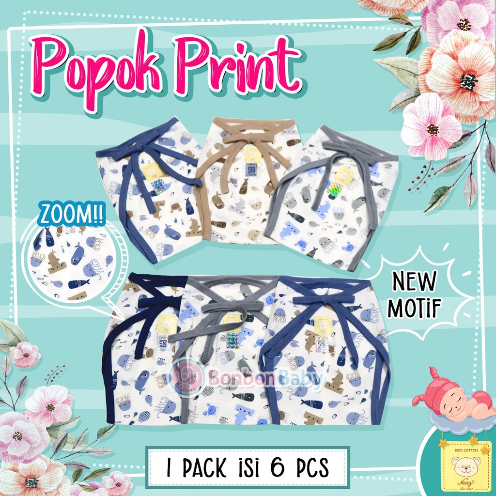 Nary Popok bayi katun putih / warna / print isi 6