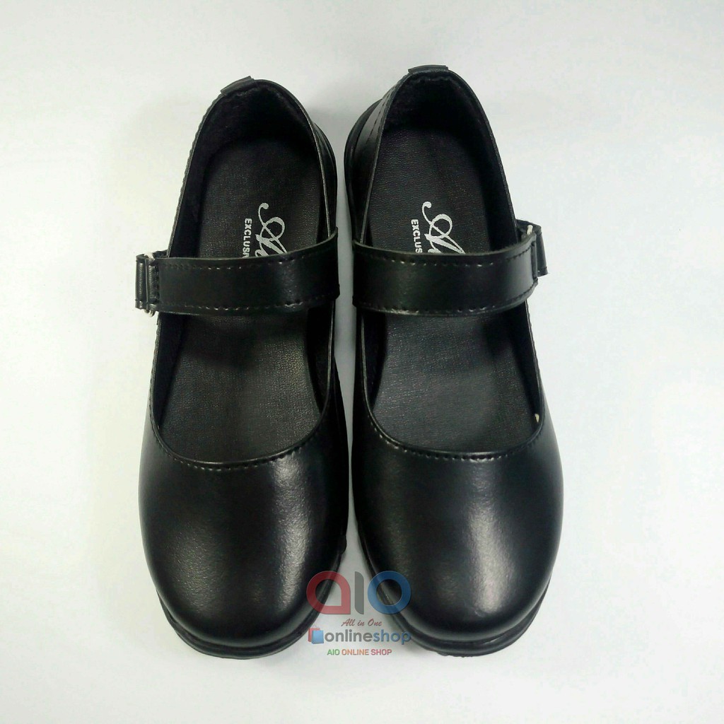 Aline Sepatu Anak Perempuan Size 31-35 Pantofel Paskibra Sekolah Hitam PAUD TK SD Flats AA04