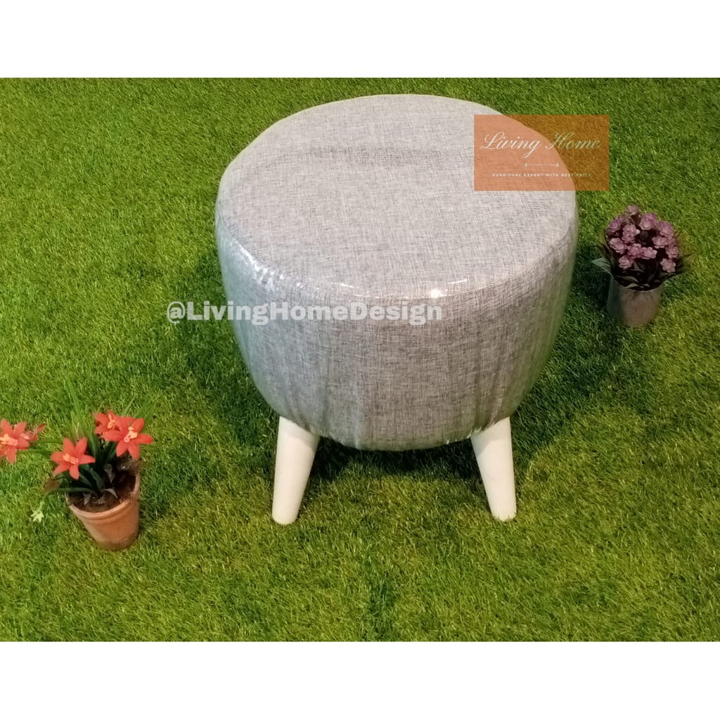 Sofa Puff Stool Kursi Bulat Pop Teras Tamu Empuk Modern Kain Motif Abu Daphnie
