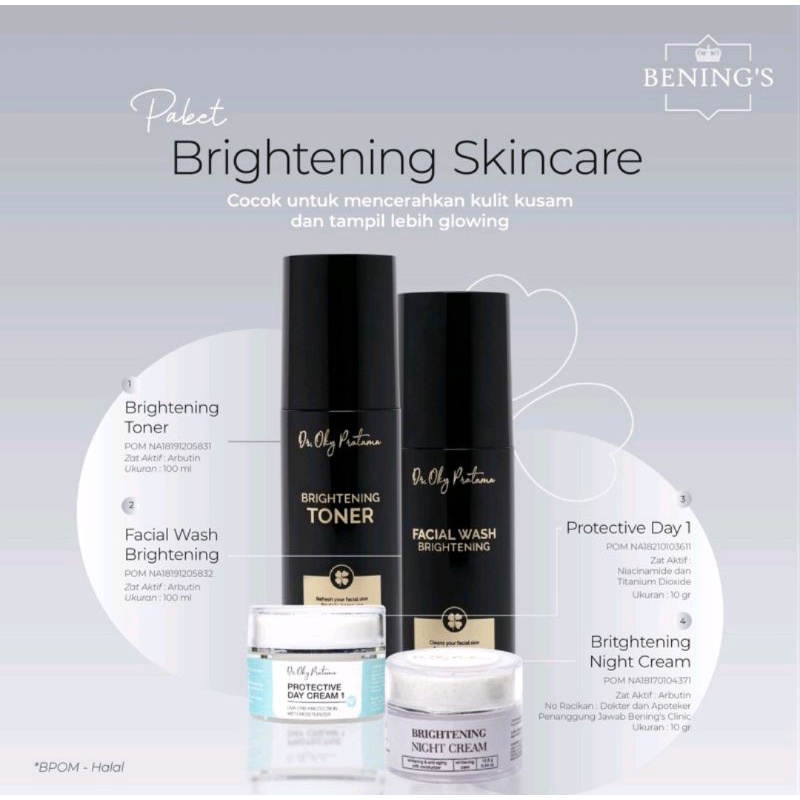 BRIGHTENING SKINCARE (FULL BPOM) DR. OKY PRATAMA | BENING CLINIC | PAKETAN PENCERAH DAN GLOWING