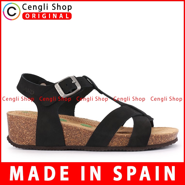 SANDAL SLIDE KULIT GRUNLAND WANITA ORIGINAL SLINGBACK FLAT HITAM GRW03