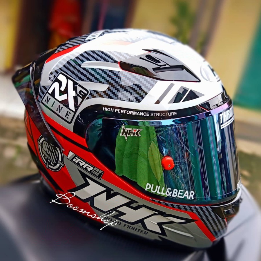helm nhk rx9 racer red silver paket ganteng