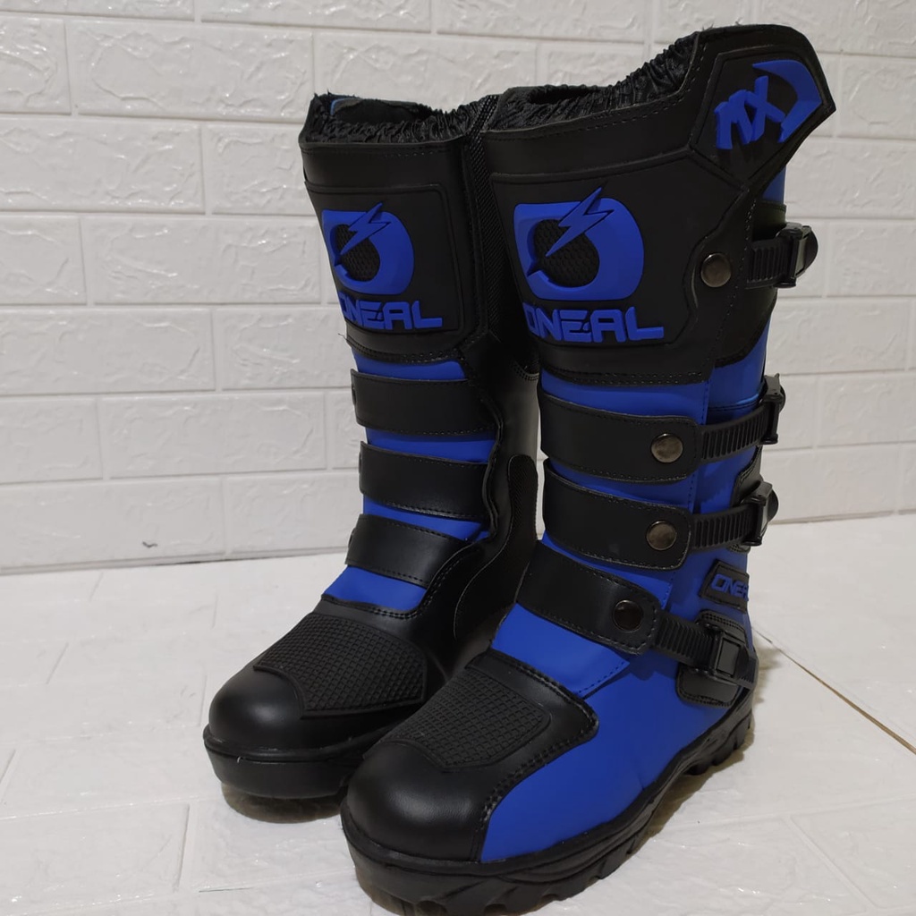 sepatu trail cross adventure logo 3D kualitas premium bots safety touring roadrace drag terlaris biru hitam