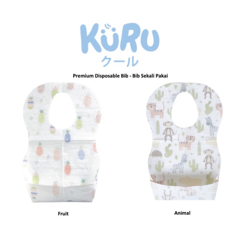 KURU Premium Disposable Bib Celemek Makan MPASI Anak Bayi 1x Pakai Traveling Bib Bepergian Anti Baju Kotor Waterproof Lembut
