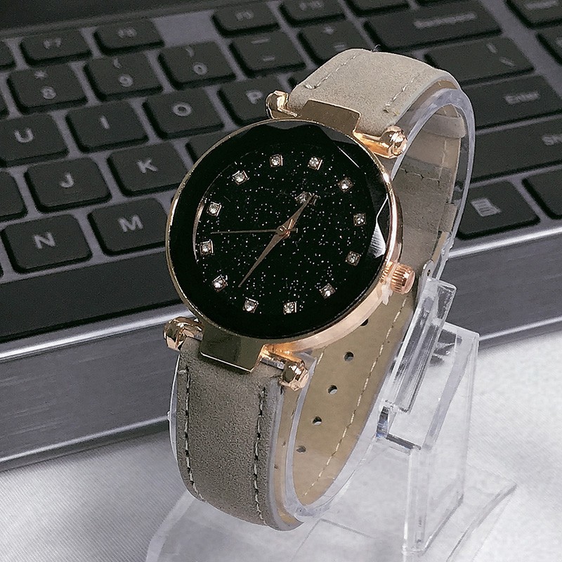 8035Starry Harajuku Fashion Lady Perhiasan Bunga Kaca Scrub Belt Roman Style Quartz wanita Watch