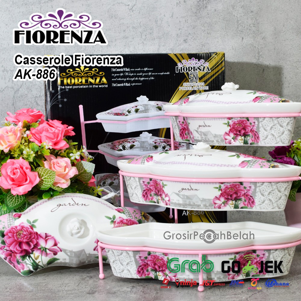 Wadah Saji Basi Casserole Rak Susun Tingkat Keramik Fiorenza AK-886