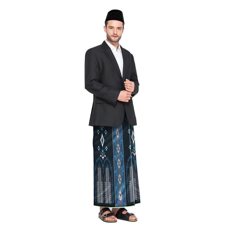 Sarung BHS Classic Gold Motif Kawung Dobby Permata Biru Dongker