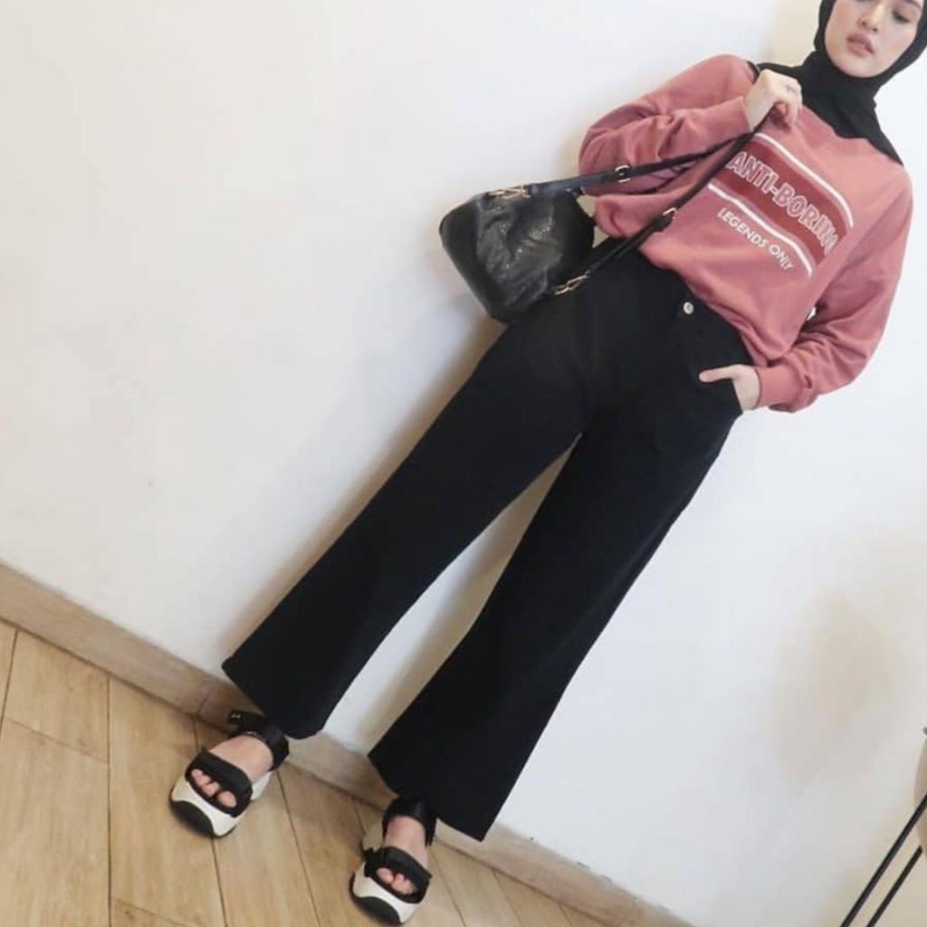 HOPYLOVY - Celana Kulot Jeans Wanita BF Neola